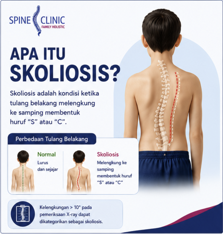 Apa itu skoliosis – ilustrasi perbedaan tulang belakang normal dan tulang belakang skoliosis berbentuk S atau C