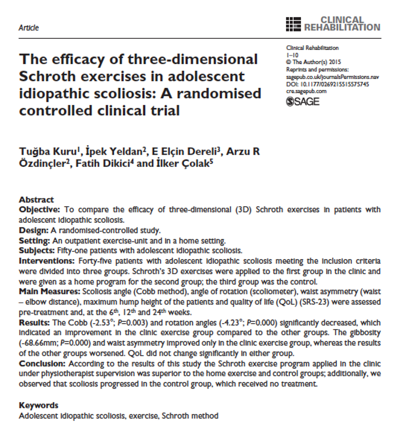 Studi ilmiah mengenai efektivitas Schroth untuk terapi skoliosis