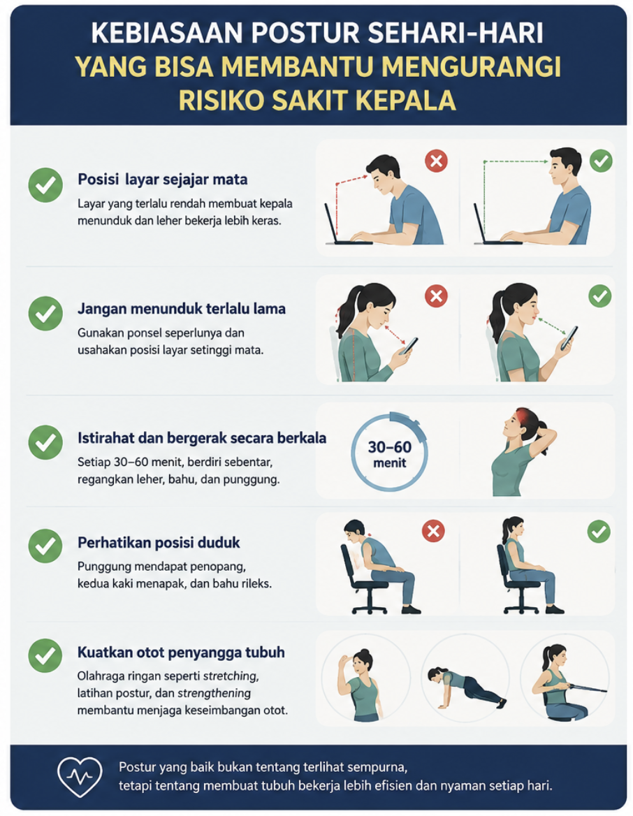 kebiasaan postur sehari hari yang dapat mengurangi sakit kepala